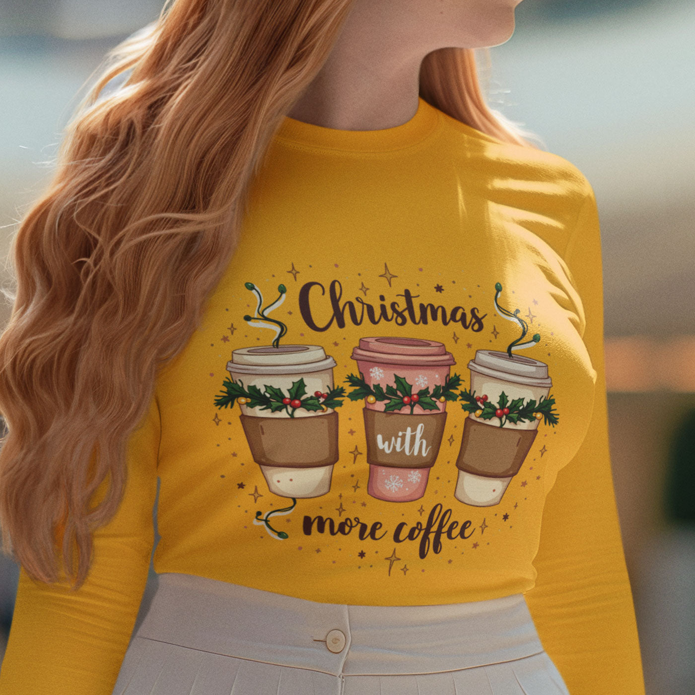 Christmas with More Coffee | Festive Holiday Coffee Cups | Unisex Cotton Long Sleeve