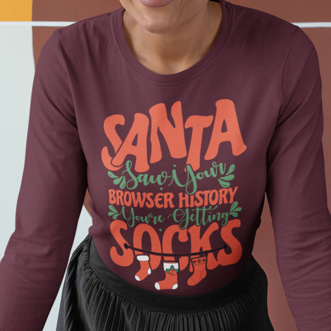 Santa Saw Your Browser History | Funny Christmas Sock | Unisex Long Sleeve
