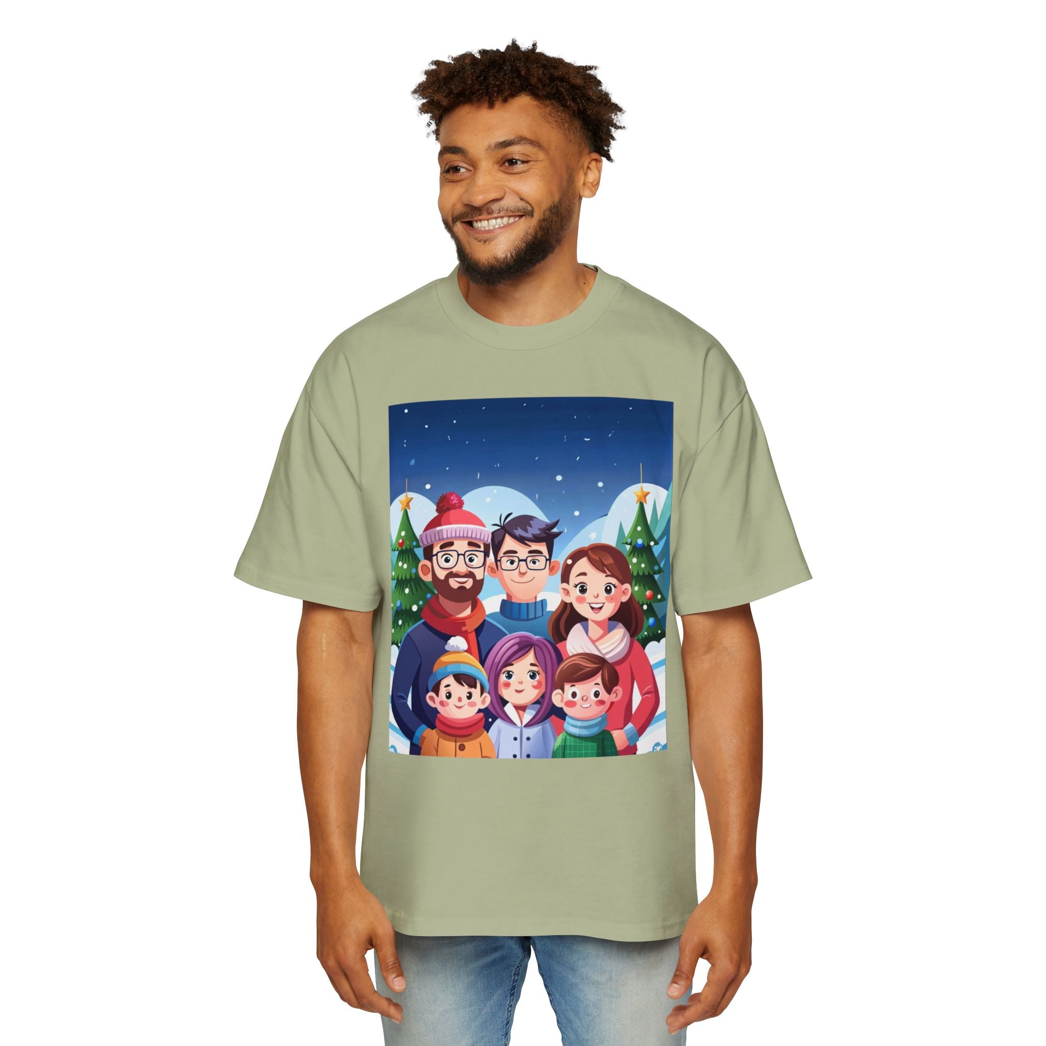 Happy Christmas with Family | Men's Heavy Oversized Tee