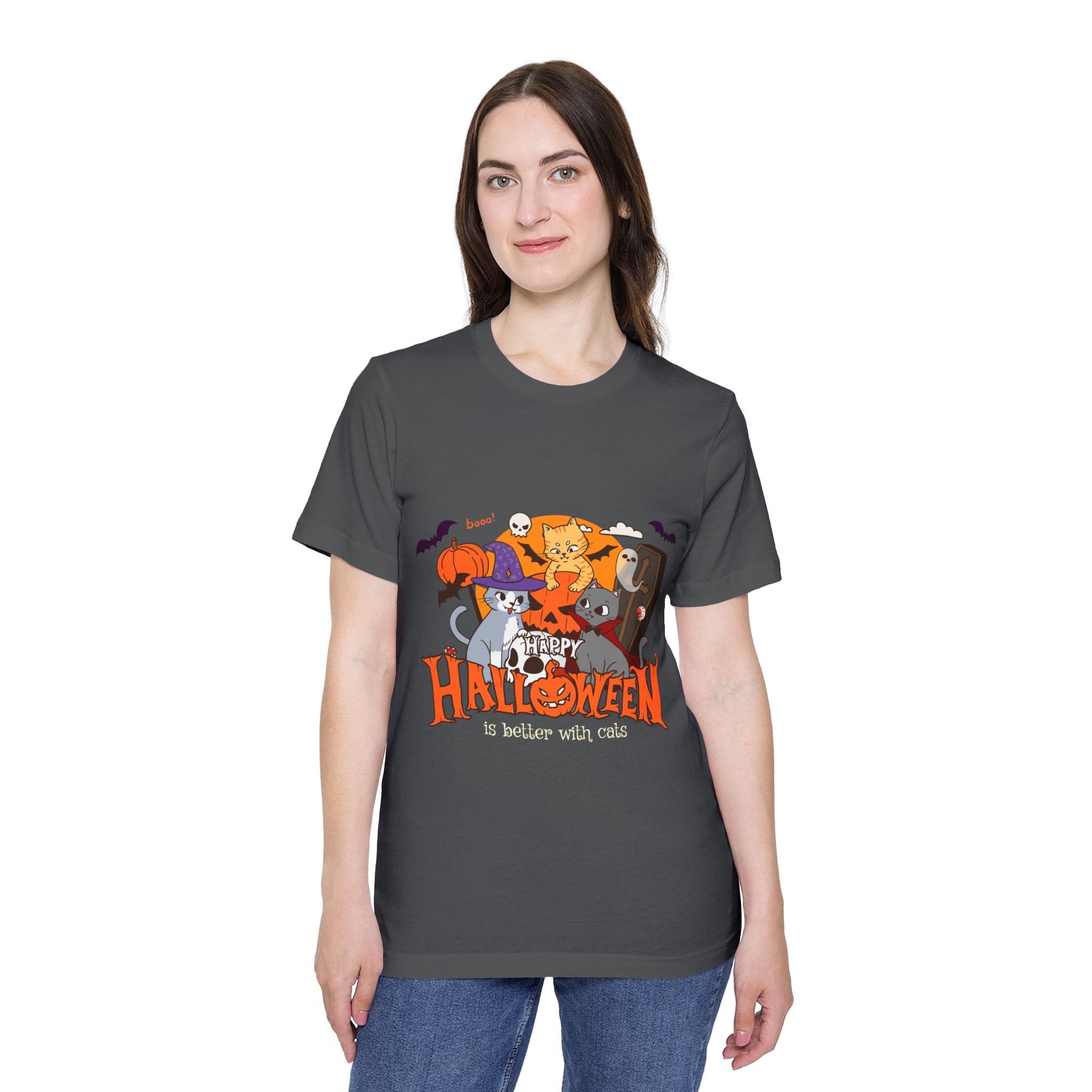 Halloween is Better with Cats | USA-Made Unisex Short-Sleeve Jersey T-Shirt