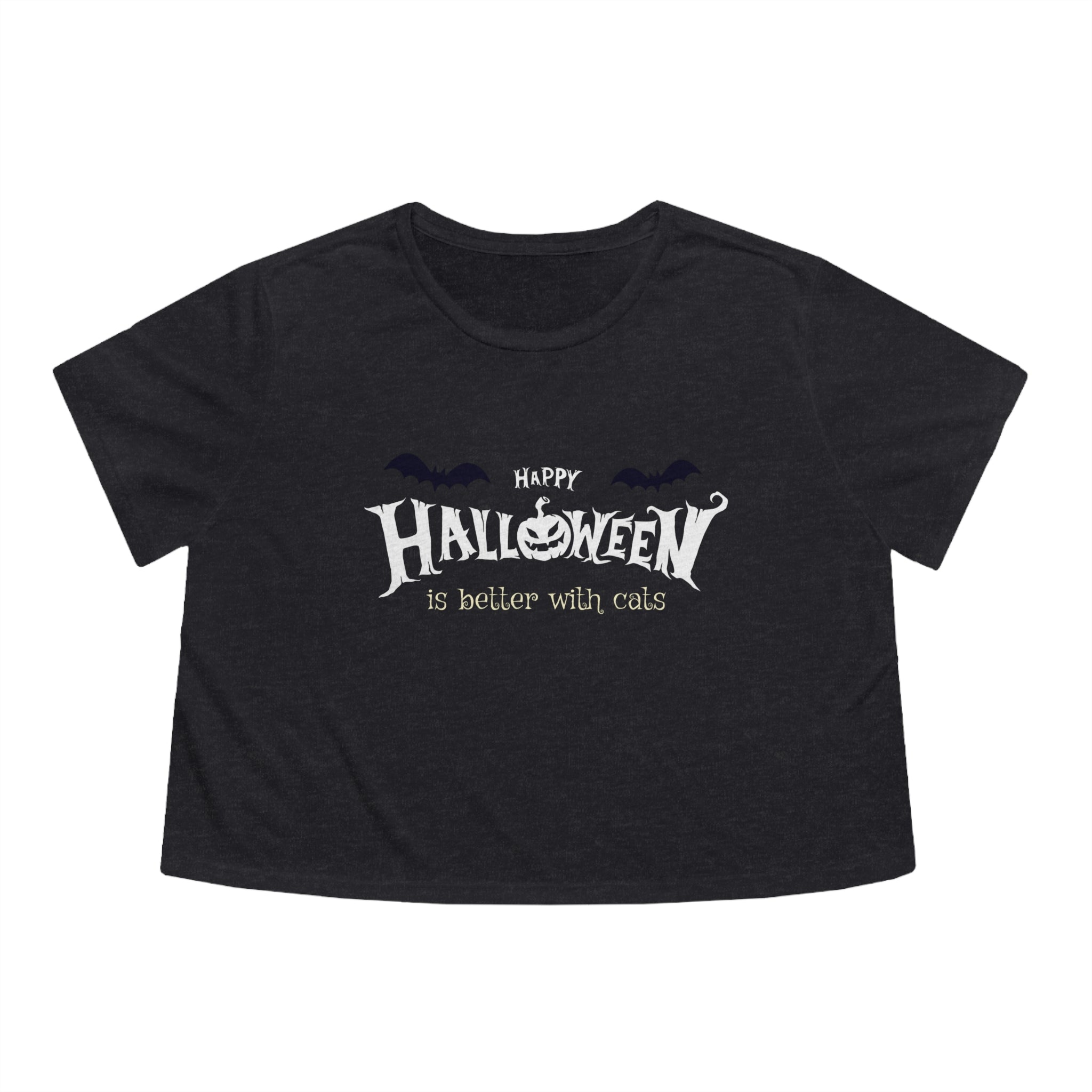 Halloween with Witch's Cats | Women's Flowy Cropped Tee