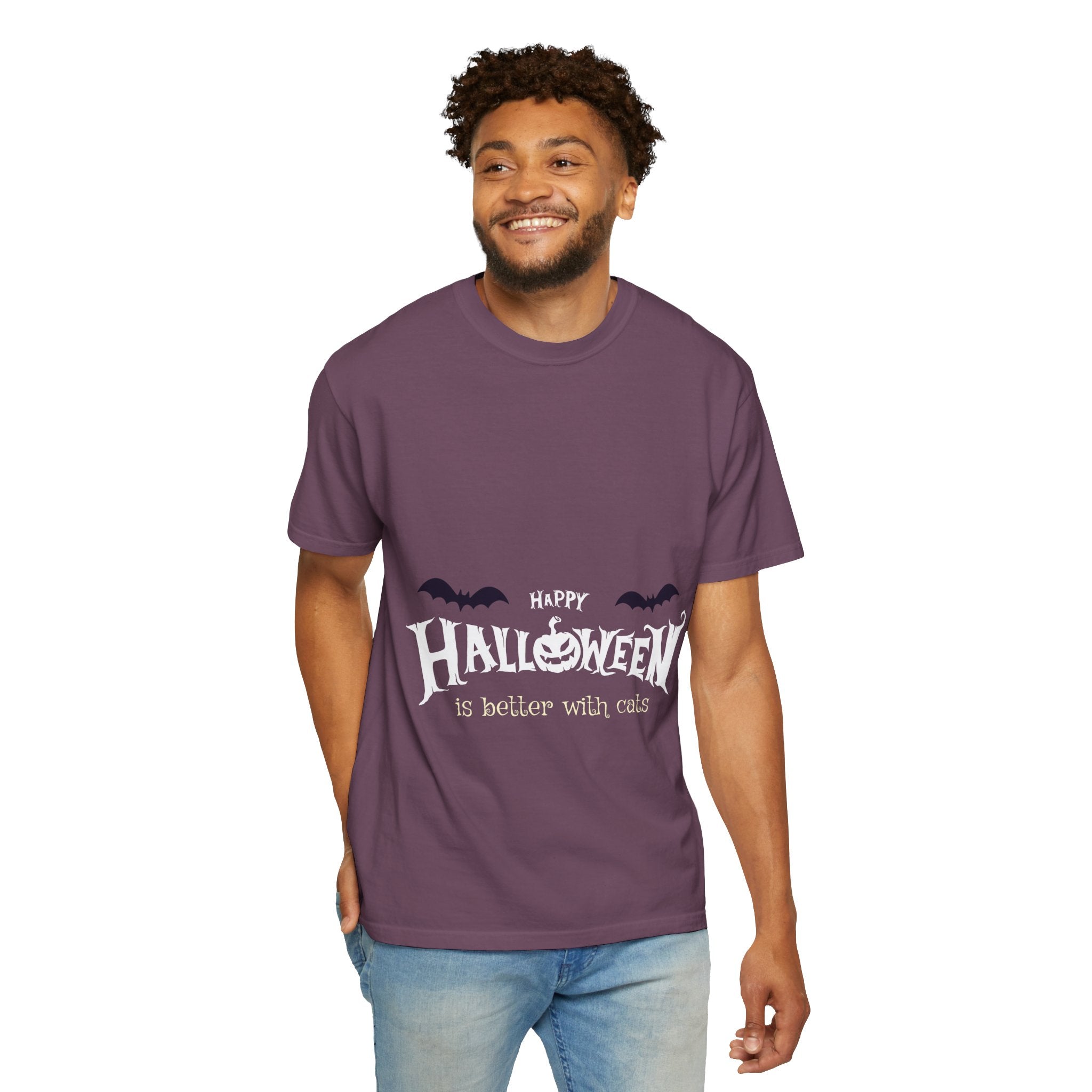 Halloween with Witch's Cats | Unisex Garment-Dyed T-shirt