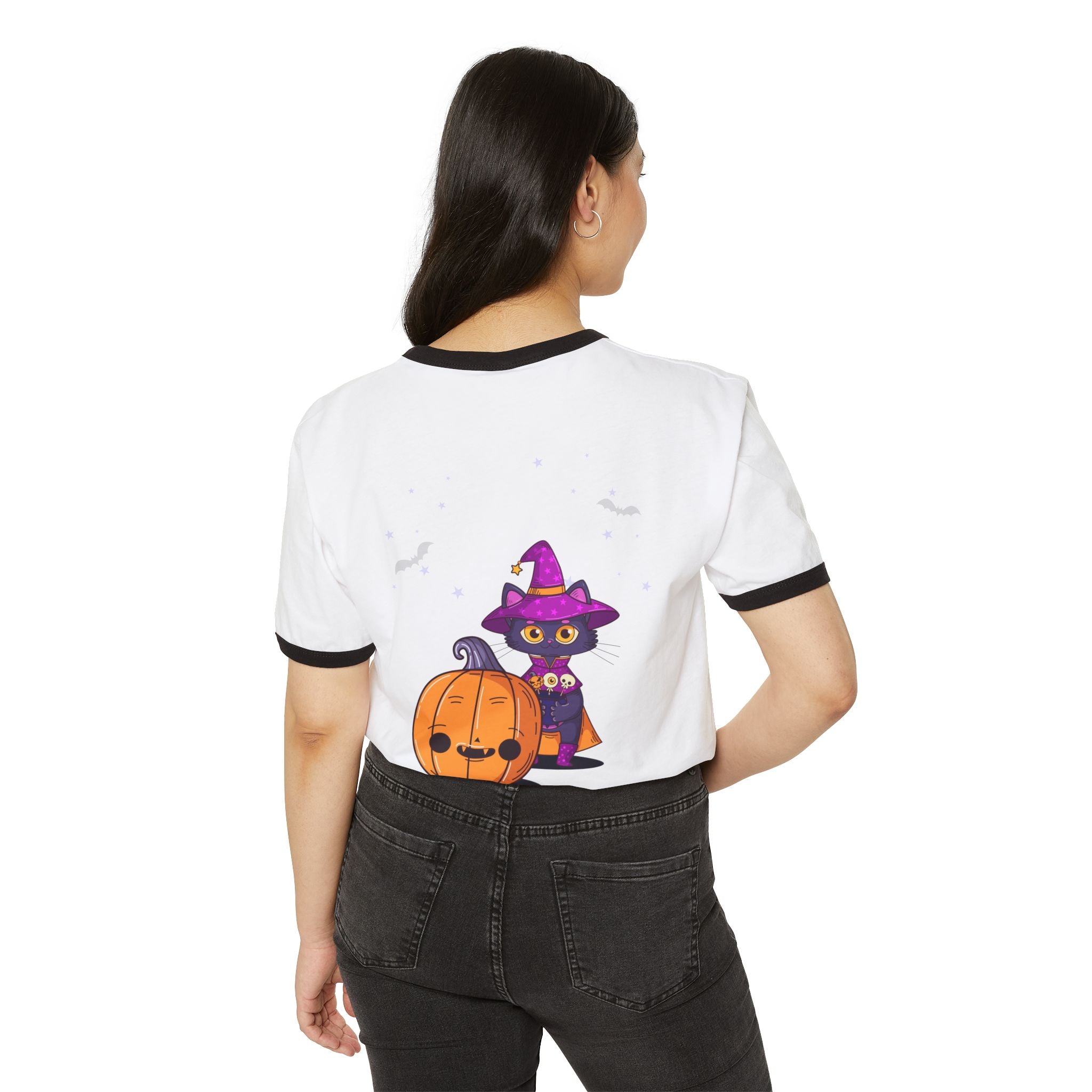 Halloween with Witch's Cats | Unisex Cotton Ringer T-Shirt