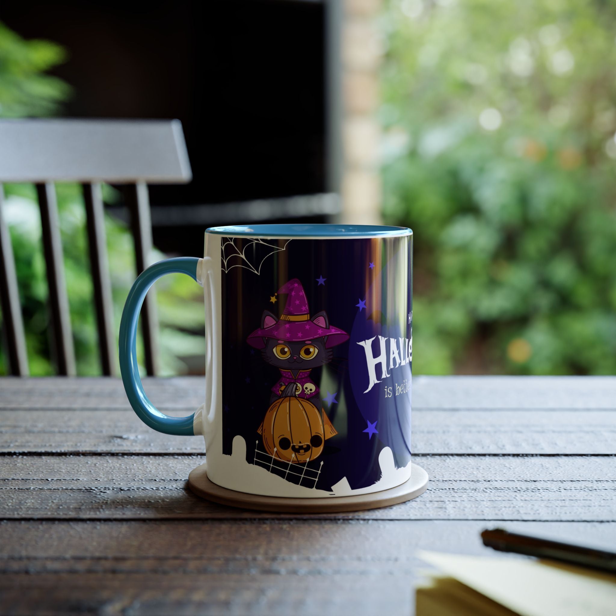 Happy Halloween with Witch's Cats | Two-Tone Coffee Mugs