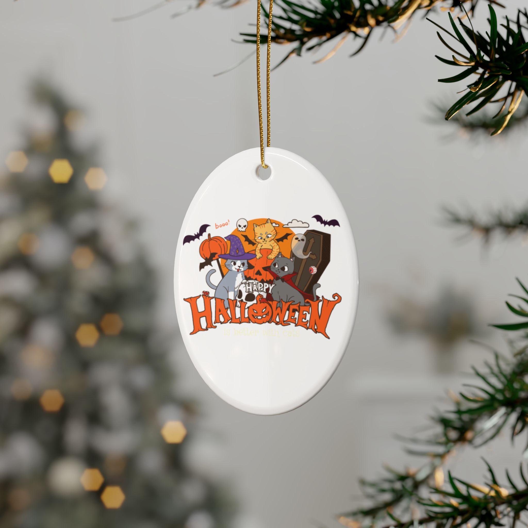 Halloween is Better with Cats | Ceramic Ornaments