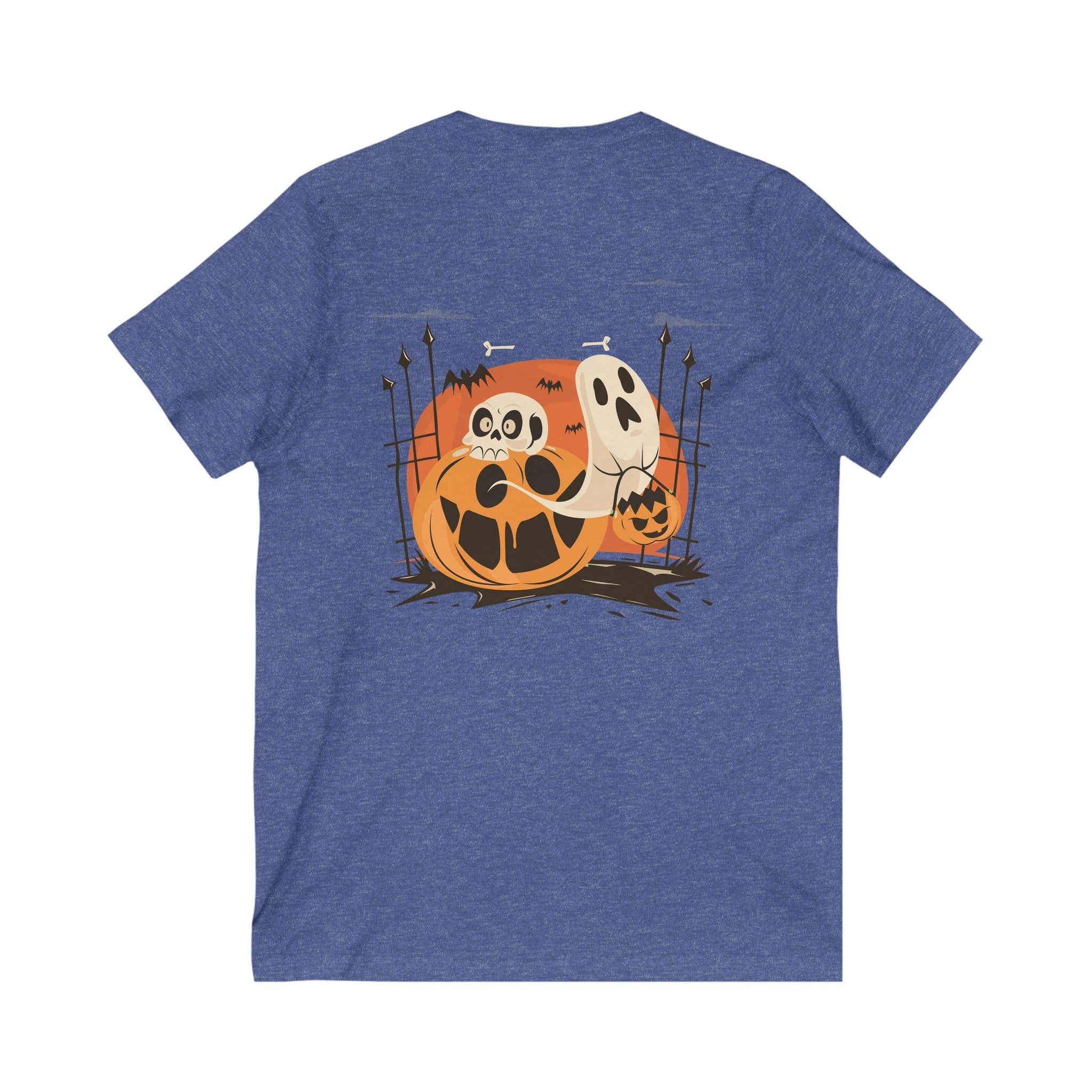 Halloween with Pumpkins | Unisex Jersey Short Sleeve V-Neck Tee