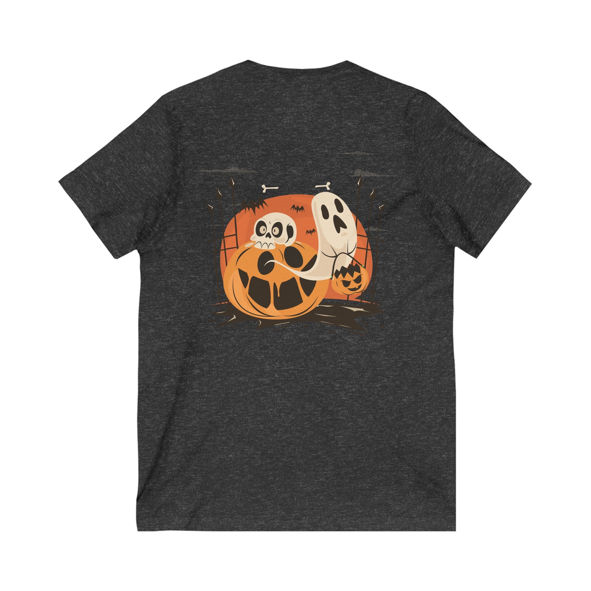 Halloween with Pumpkins | Unisex Jersey Short Sleeve V-Neck Tee