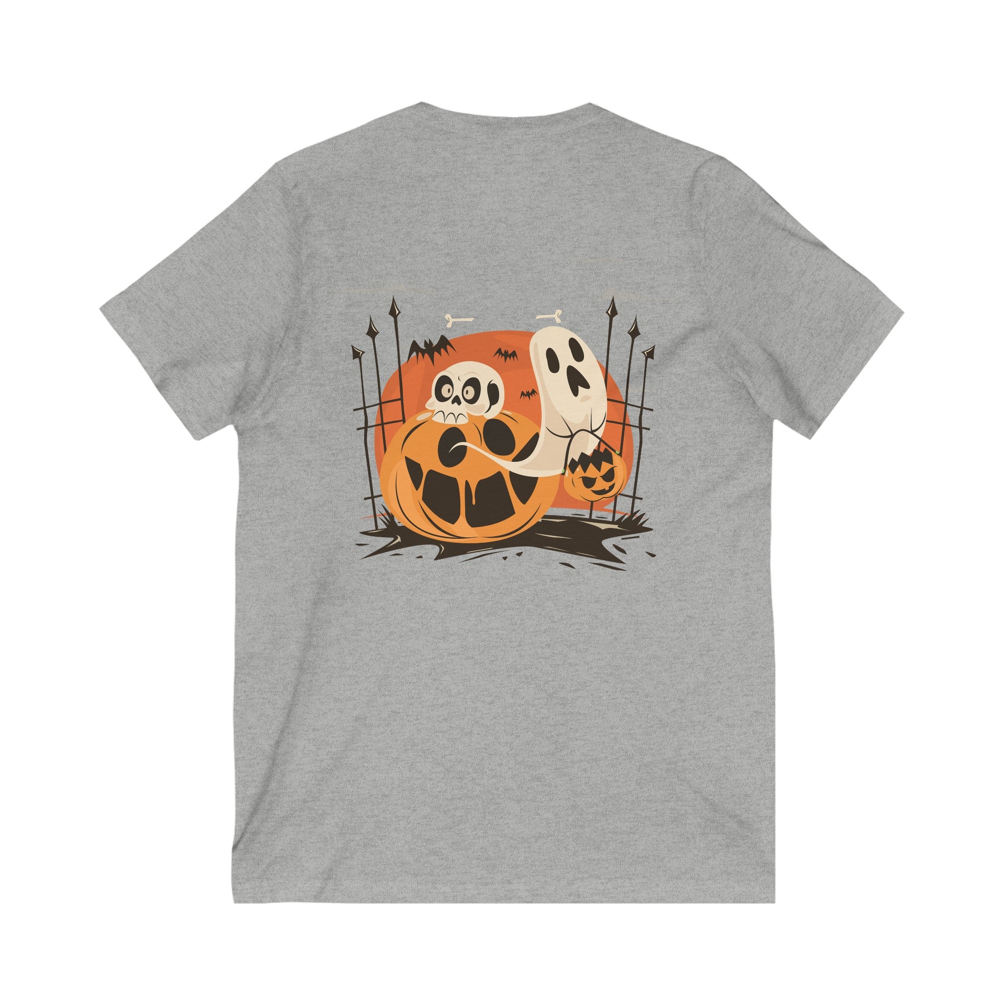 Halloween with Pumpkins | Unisex Jersey Short Sleeve V-Neck Tee