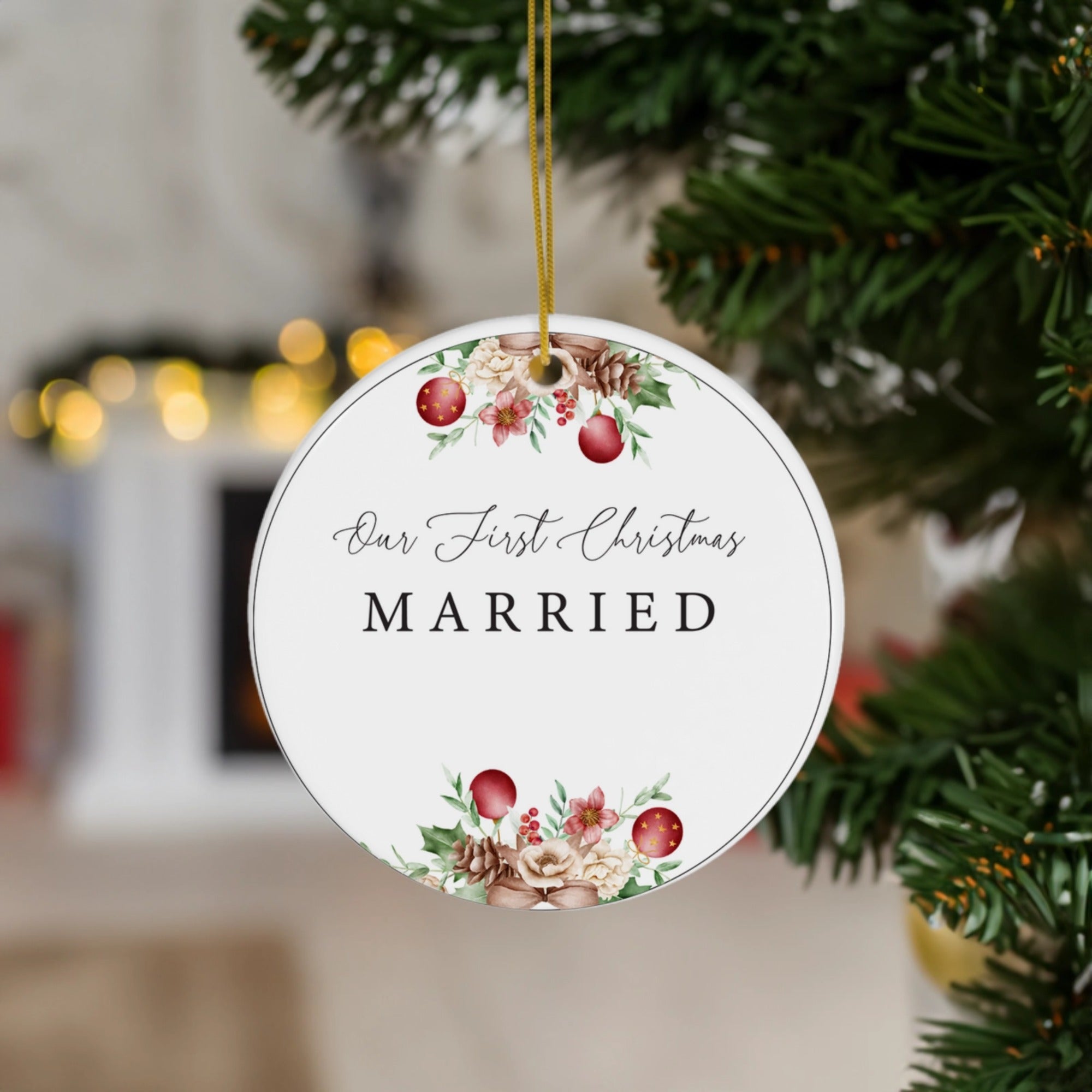 Our First Christmas Married | Elegant Floral | Ceramic Ornament