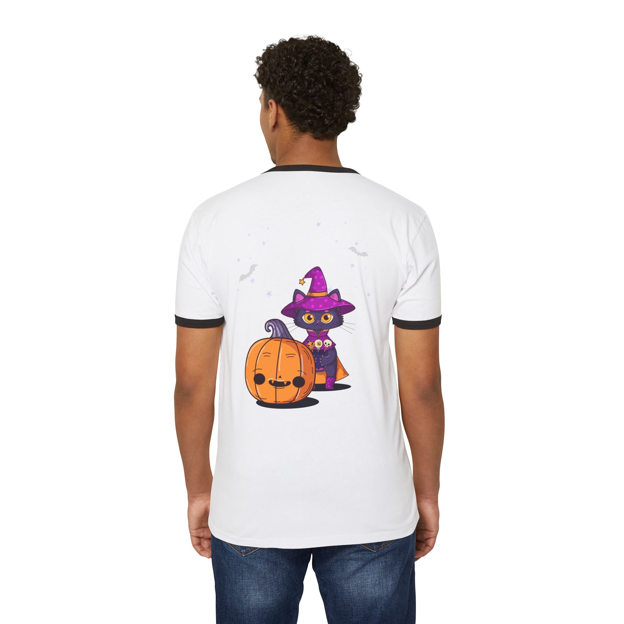 Halloween with Witch's Cats | Unisex Cotton Ringer T-Shirt