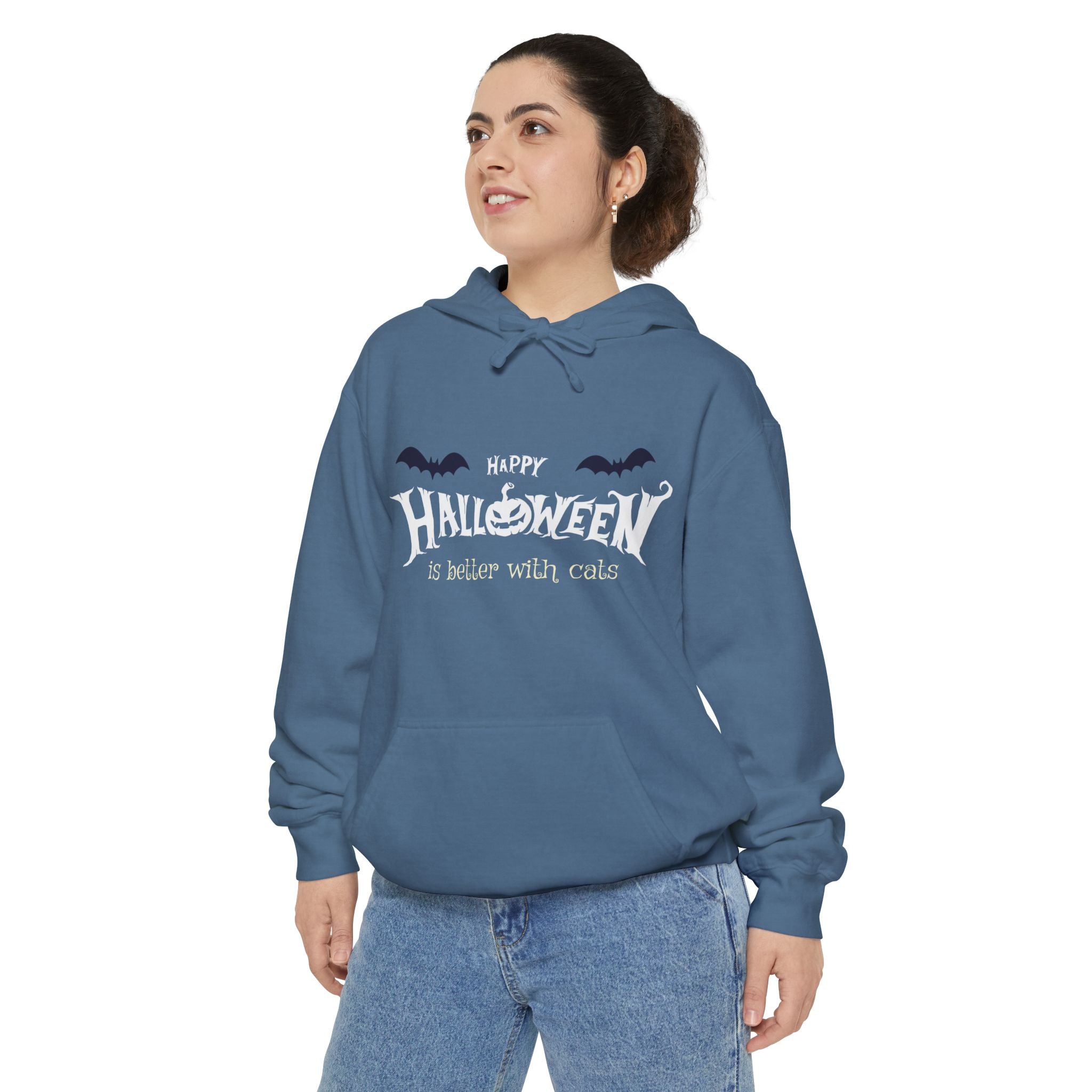 Halloween with Witch's Cats | Unisex Garment-Dyed Hoodie