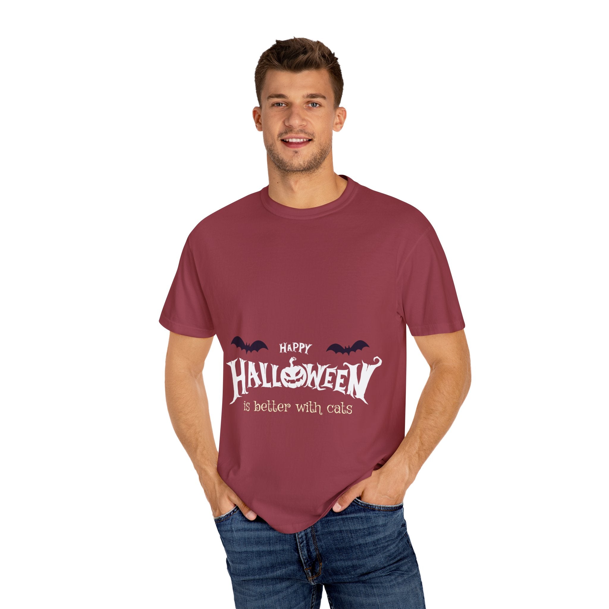 Halloween with Witch's Cats | Unisex Garment-Dyed T-shirt