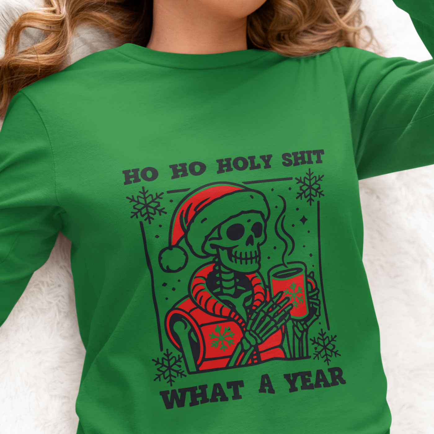 Ho Ho Holy Shit What a Year | Humorous Skeleton Christmas | Unisex Long Sleeve