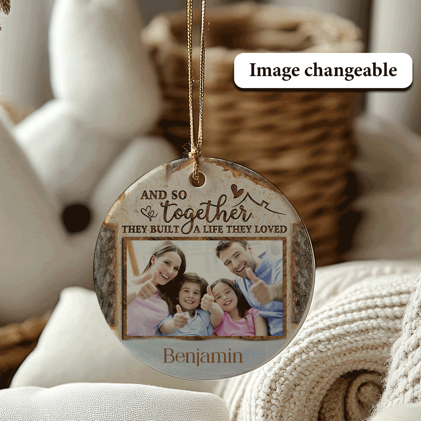 Rustic Christmas Family | And So Together They Built a Life They Loved | Ceramic Ornament
