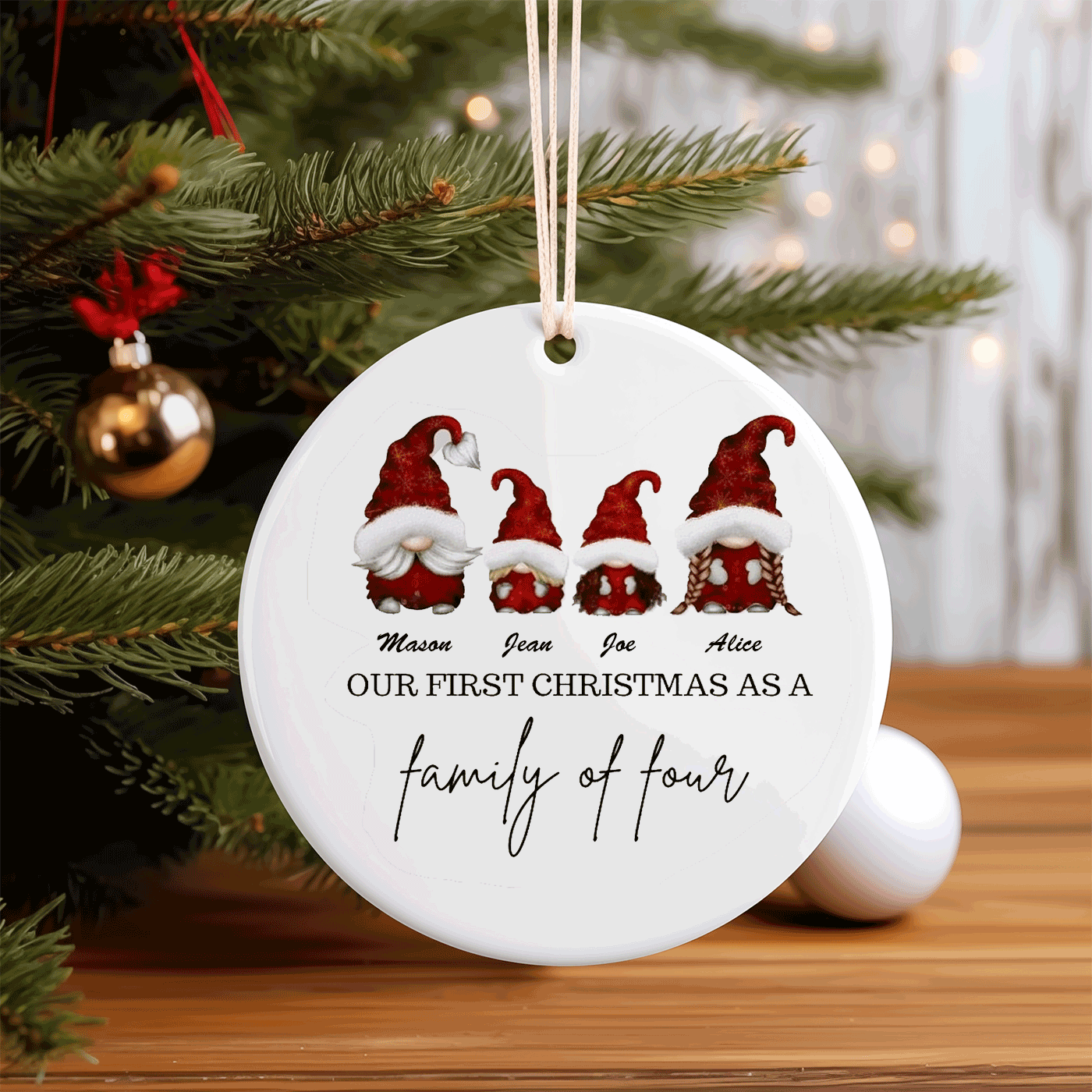 Family of Four | First Christmas Gnome | Ceramic Ornament
