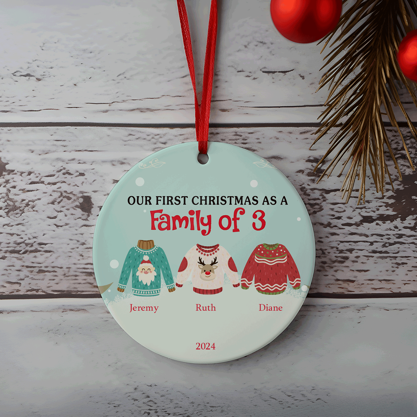 Festive Sweater | Our First Christmas as a Family of 3 | Ceramic Ornament