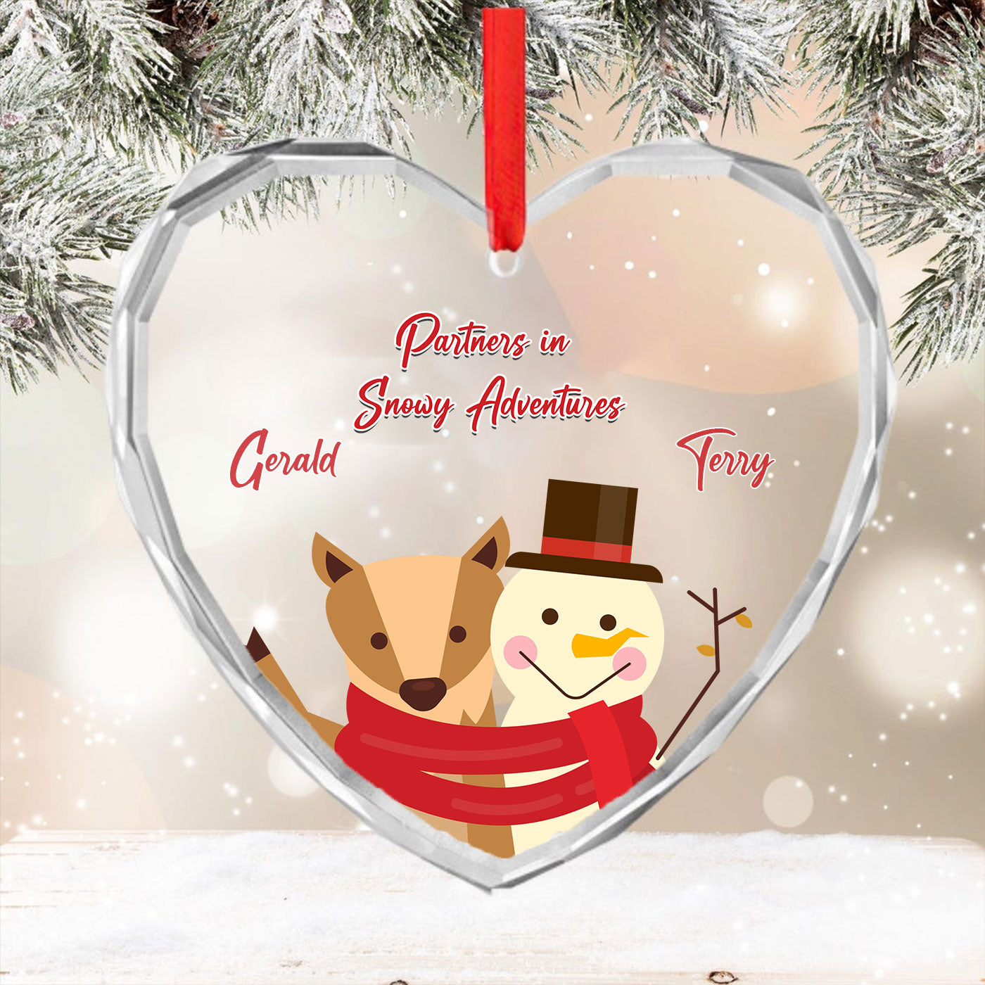Partners in Snowy Adventures | Deer and Snowman Christmas | Glass Ornament