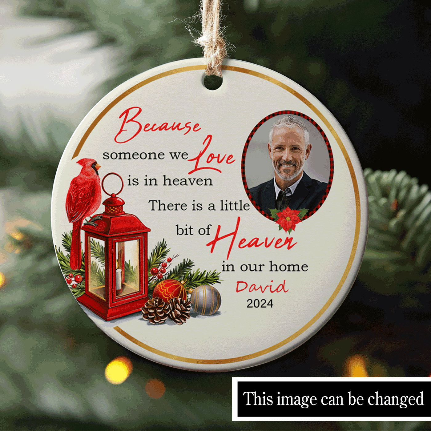 Holiday Memorial with Cardinal and Lantern | "A Little Bit of Heaven in Our Home" | Christmas | Ceramic Ornament