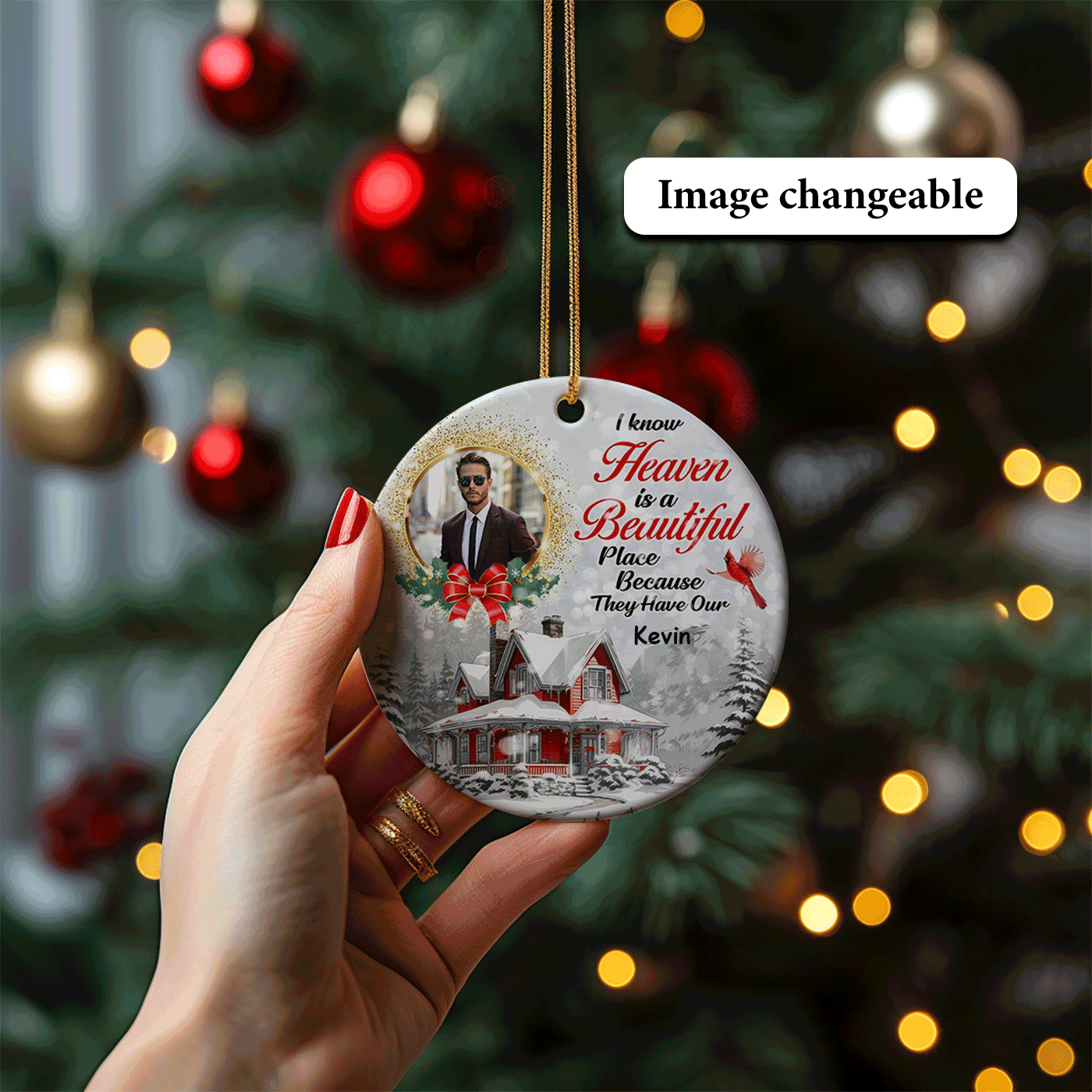 Christmas Memorial with Cardinal and Winter | Heaven is a Beautiful Place | Ceramic Ornament