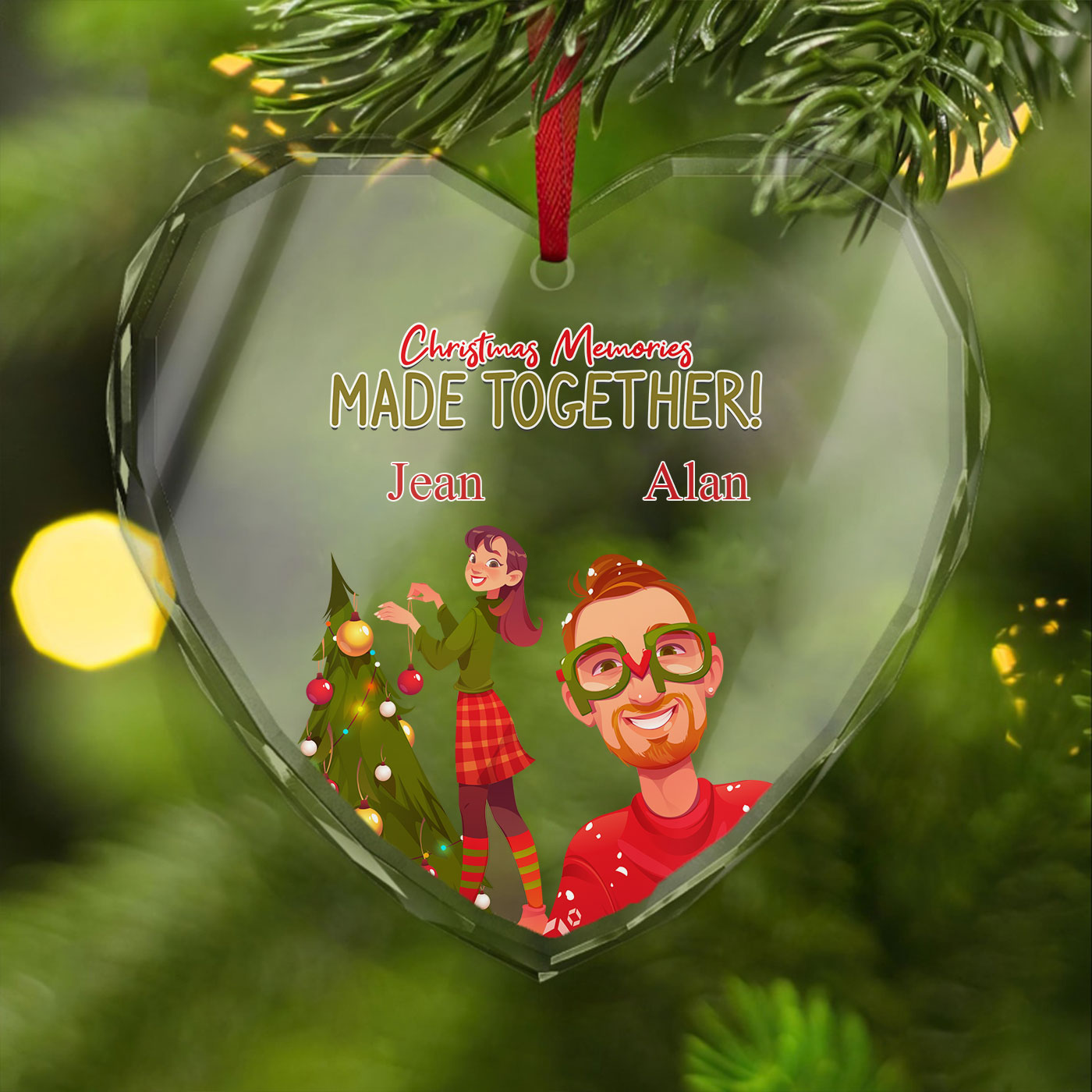 Christmas Memories Made Together | Festive Couple | Glass Ornament