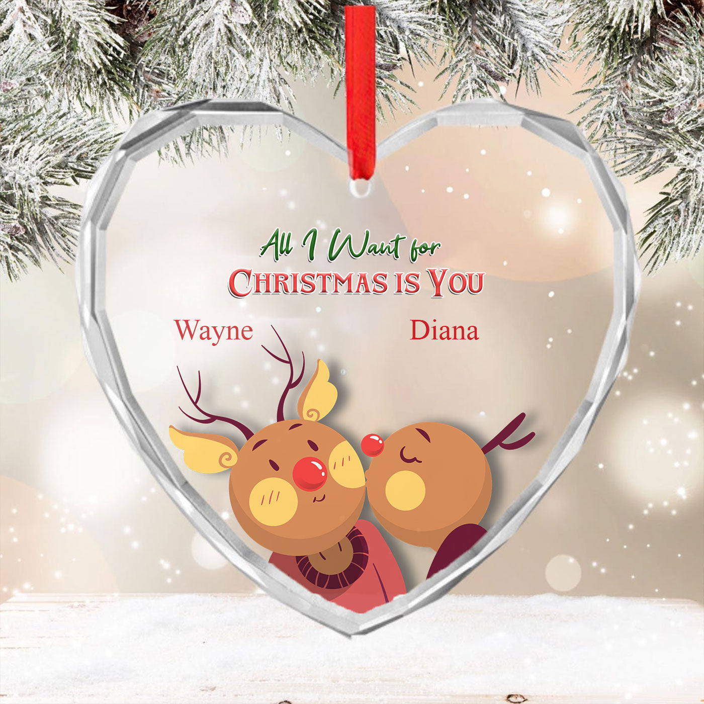 All I Want for Christmas is You | Reindeer Couple | Glass Ornament