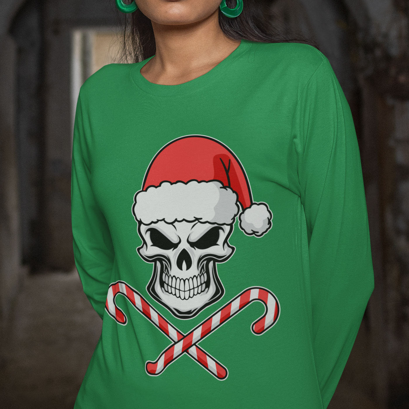 Skull with Santa Hat and Candy Canes | Edgy Christmas | Unisex Long Sleeve