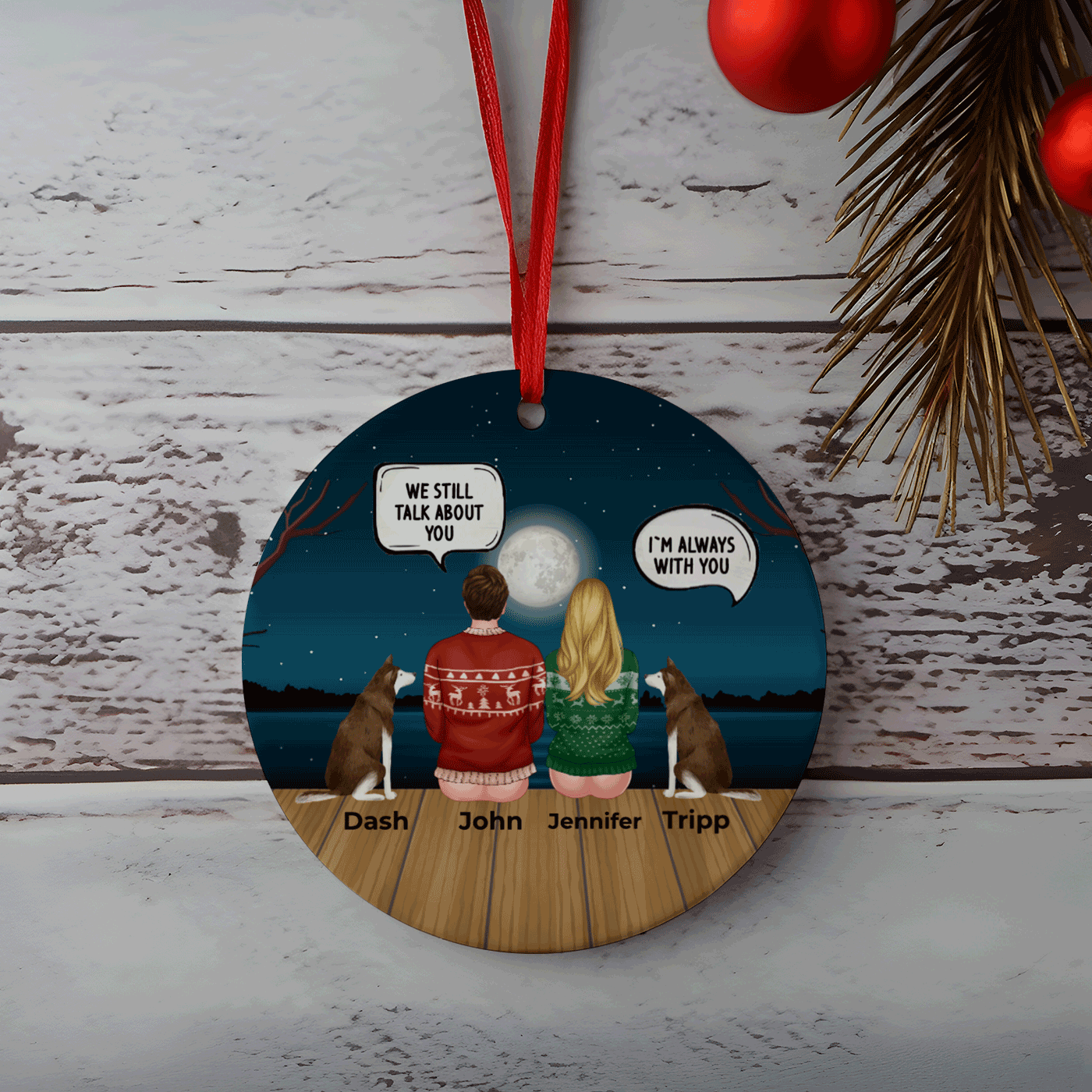 Customizable Family and Pet Sunset Memorial Ornament | Christmas | Ceramic Ornament