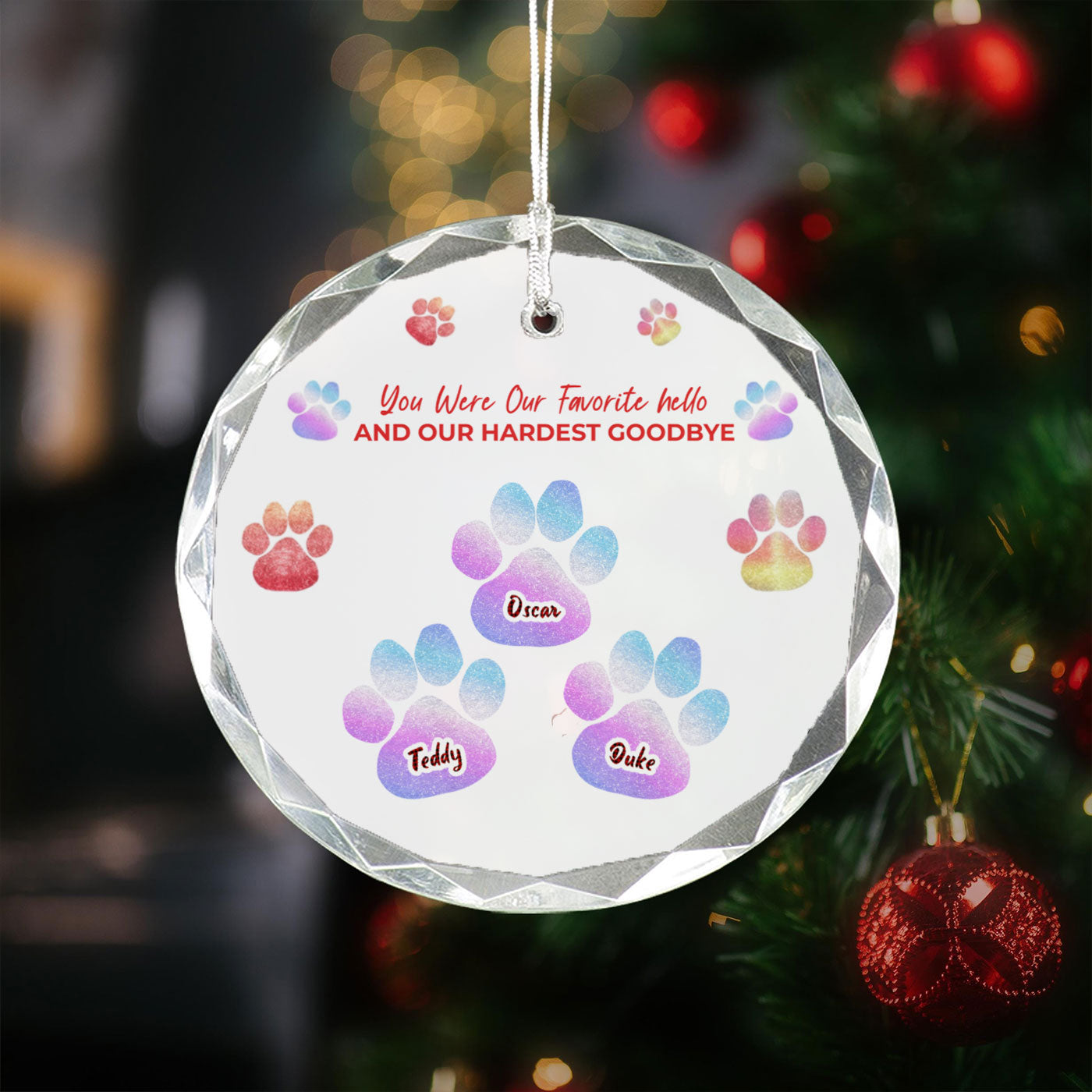 Personalized Pet Christmas Glass Ornament - Custom Family & Pet Design