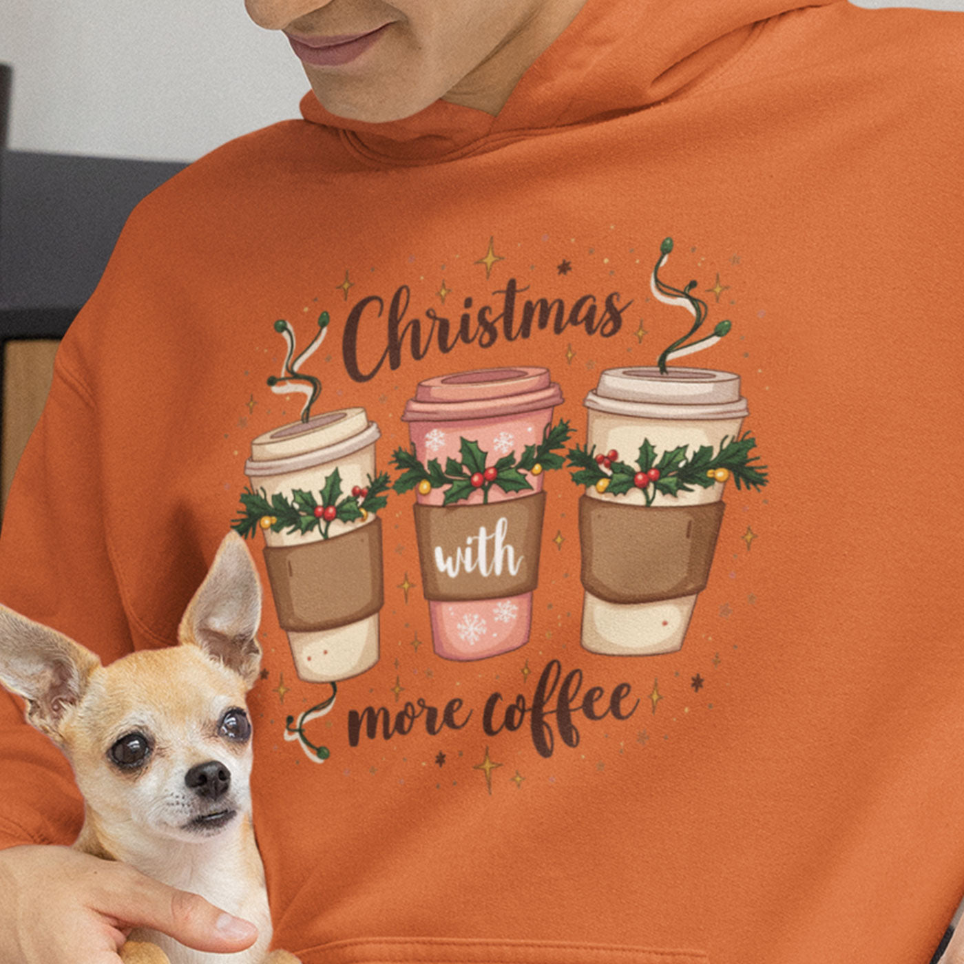 Christmas with More Coffee | Festive Holiday Coffee Cups | Unisex Hoodie