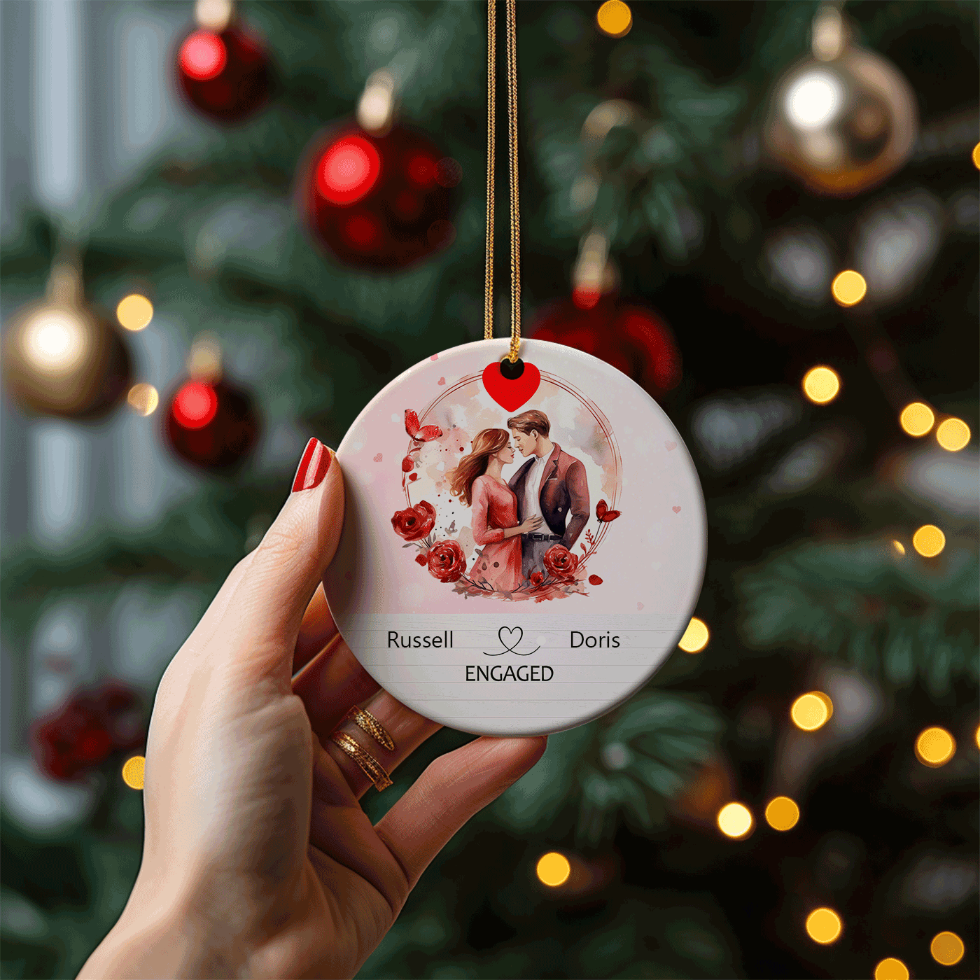 Engaged with Romantic Couple | Perfect for Newly Engaged Couples | Christmas | Ceramic Ornament
