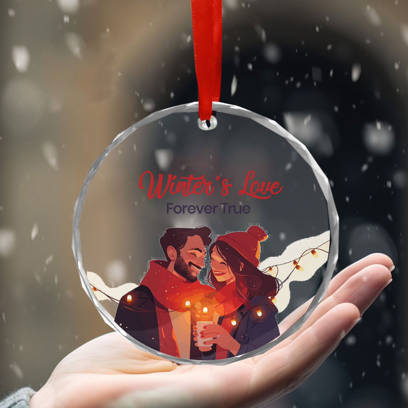 Cozy Christmas Couple | Warm Up Your Holidays with Love | Glass Ornament