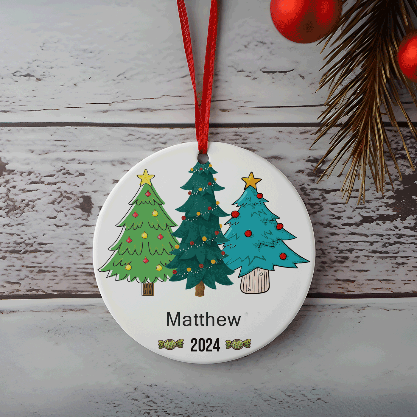Colorful Christmas Trees | Holiday Keepsake for the Family | Ceramic Ornament