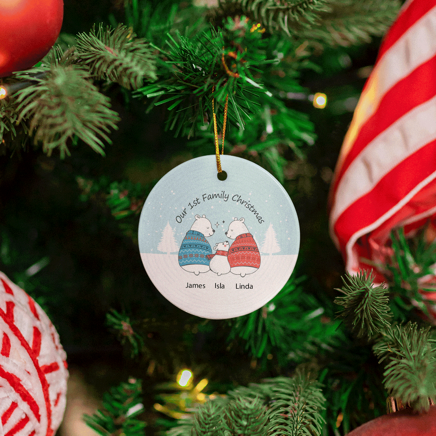 Our 1st Family Christmas | Cute Polar Bear Family | Ceramic Ornament