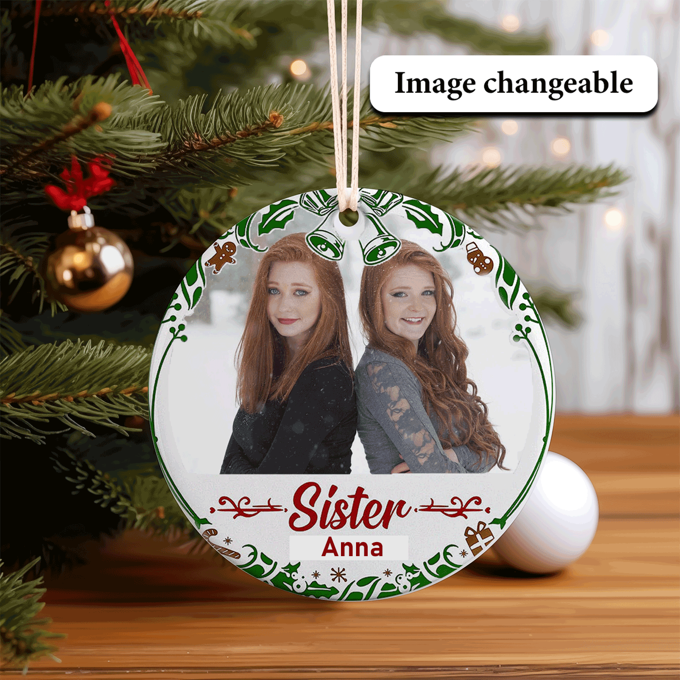 Christmas Memorial Ornament for Sister | Festive Holiday Tribute with Bells | Ceramic Ornament