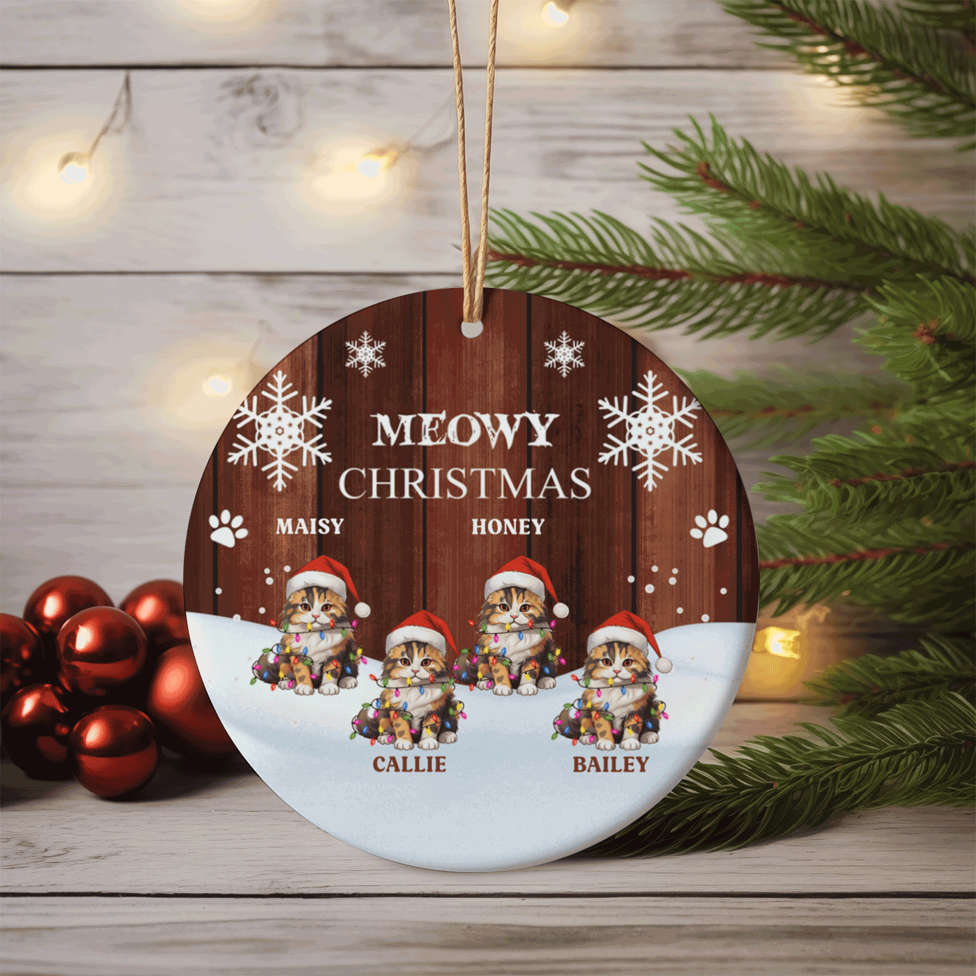 Personalized "Meowy Christmas" Ceramic Ornament – Custom Cat Names for Festive Charm