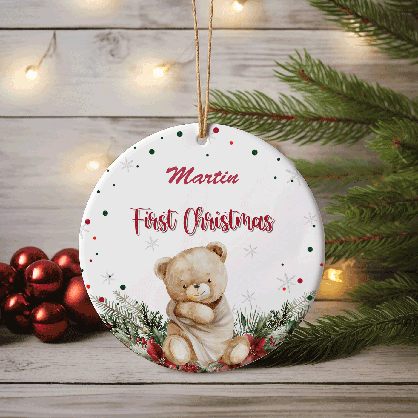 Baby's First Christmas Bear | Cute Holiday Keepsake for Newborn | Ceramic Ornament