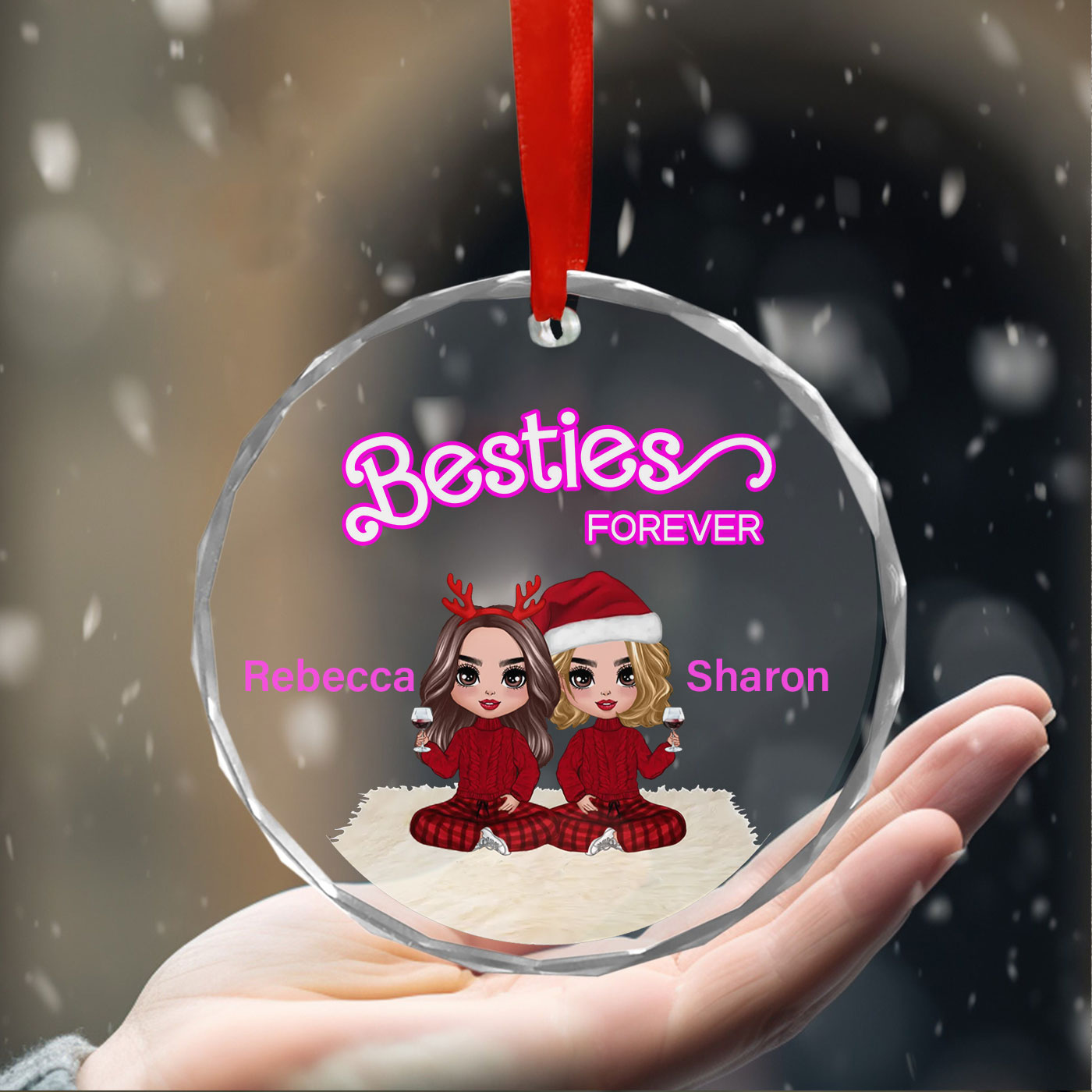 Besties Forever Christmas | Celebrate Friendship and Festive Fun | Glass Ornament
