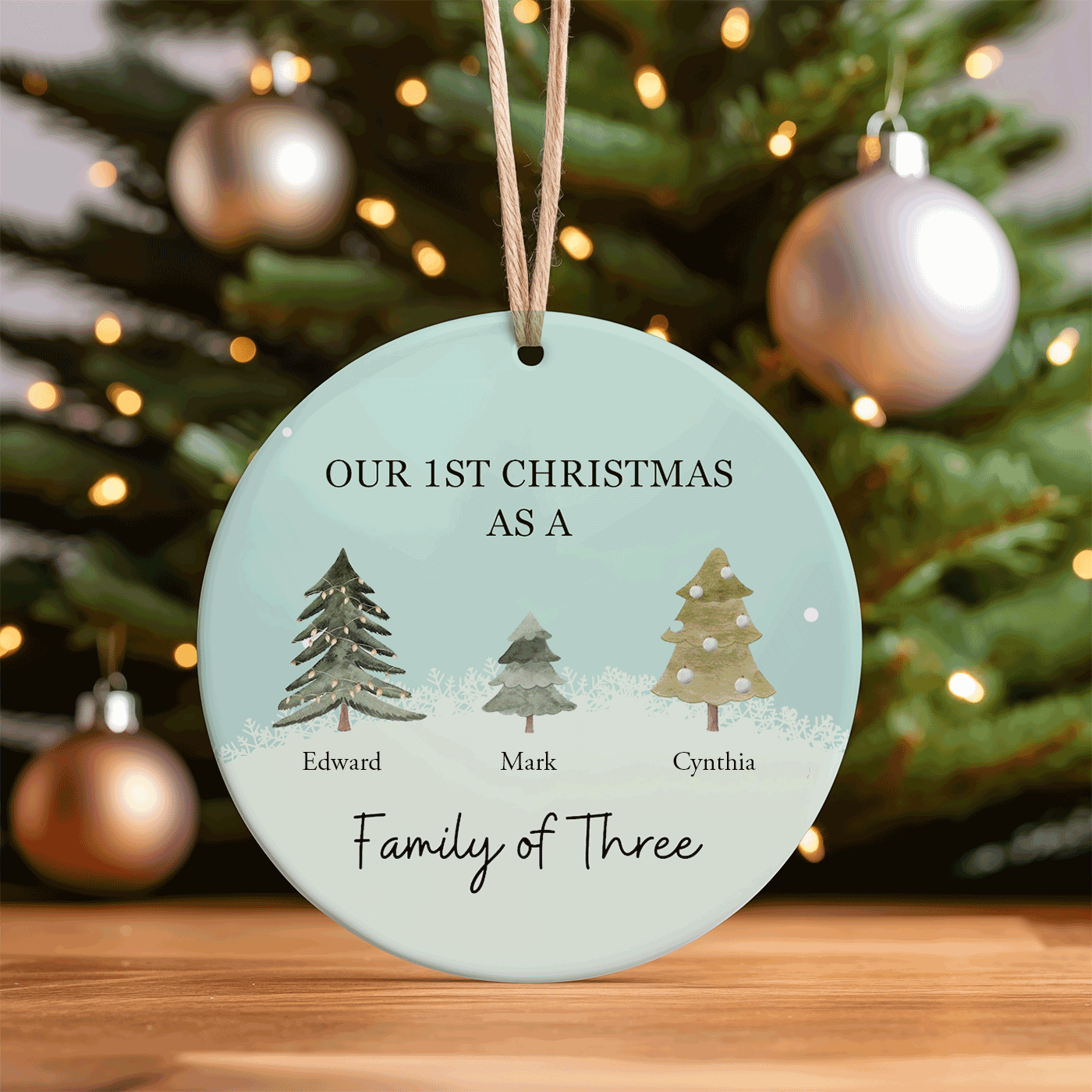 Our First Christmas as a Family of Three | Celebrate New Beginnings | Ceramic Ornament