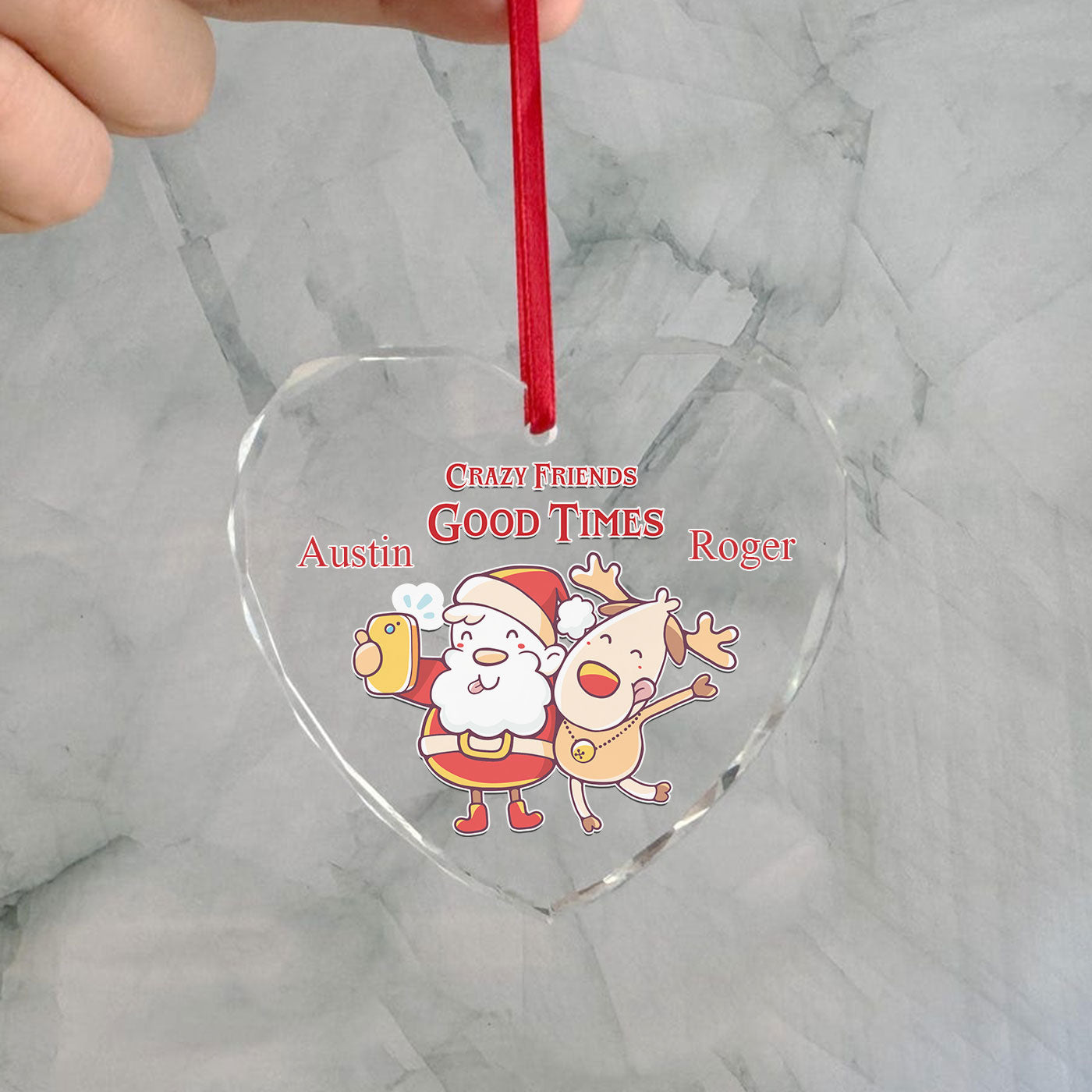 Crazy Friends Good Times | Santa and Reindeer Christmas | Glass Ornament