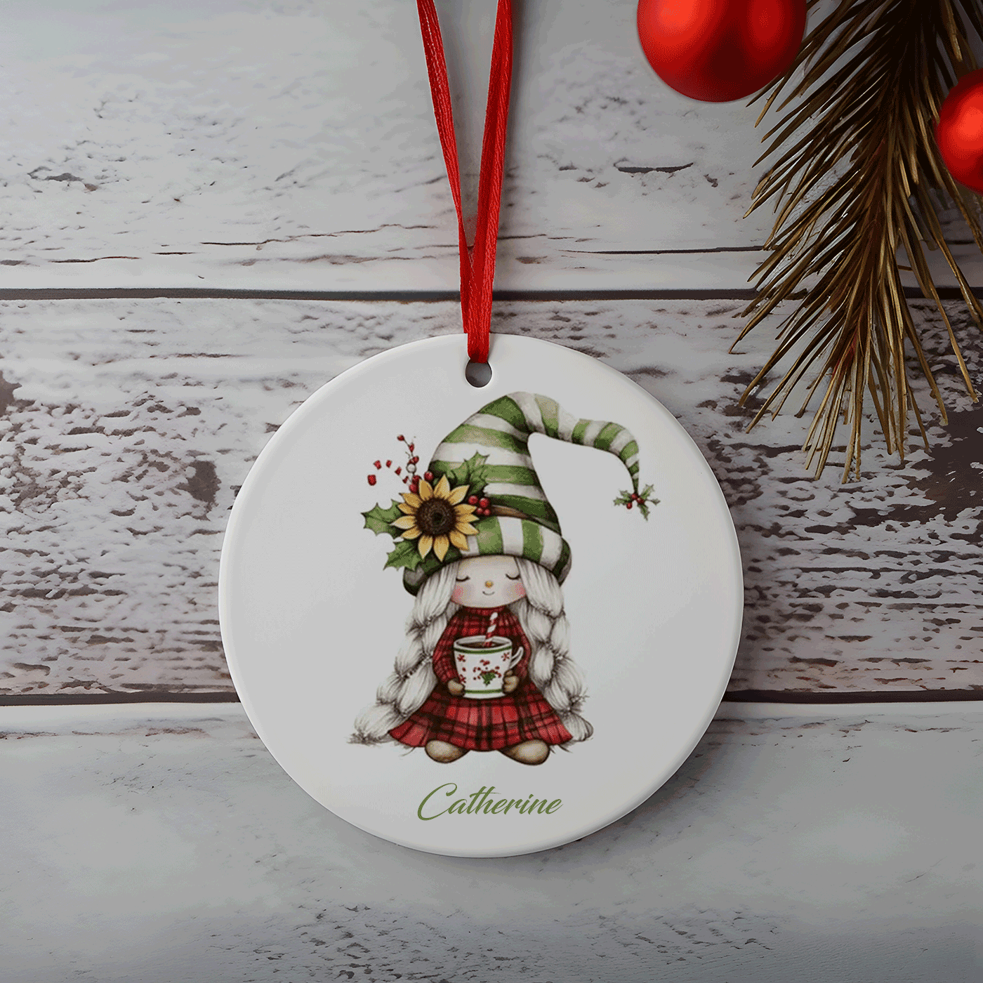 Adorable Christmas Gnome with Hot Cocoa | Festive Holiday Decor | Ceramic Ornament