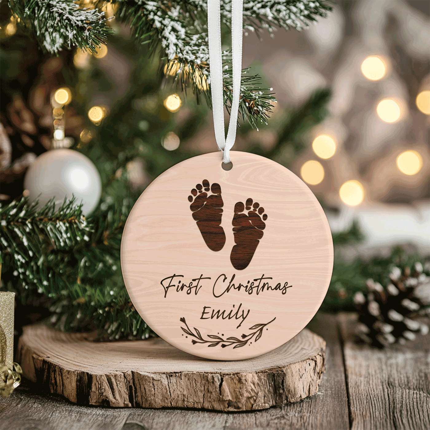 Baby's First Christmas | Minimalist Footprint | Ceramic Ornament