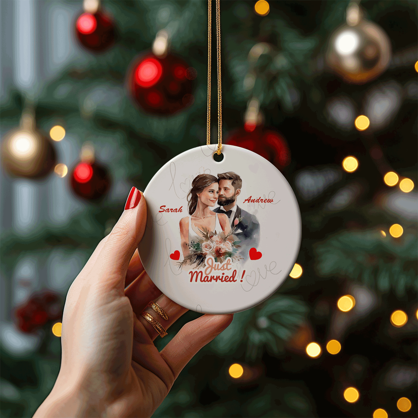 Just Married Christmas| Romantic Keepsake for Newlyweds | Ceramic Ornament