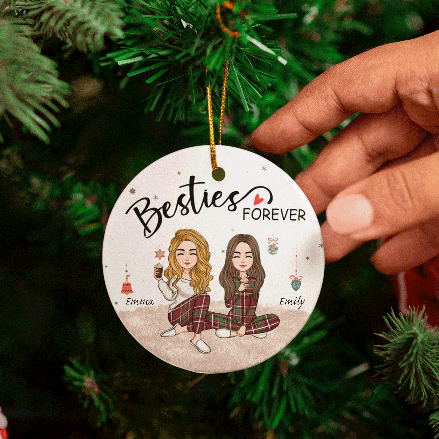 Besties Forever Christmas Art | Holiday Gift for Friends | Ceramic Ornament