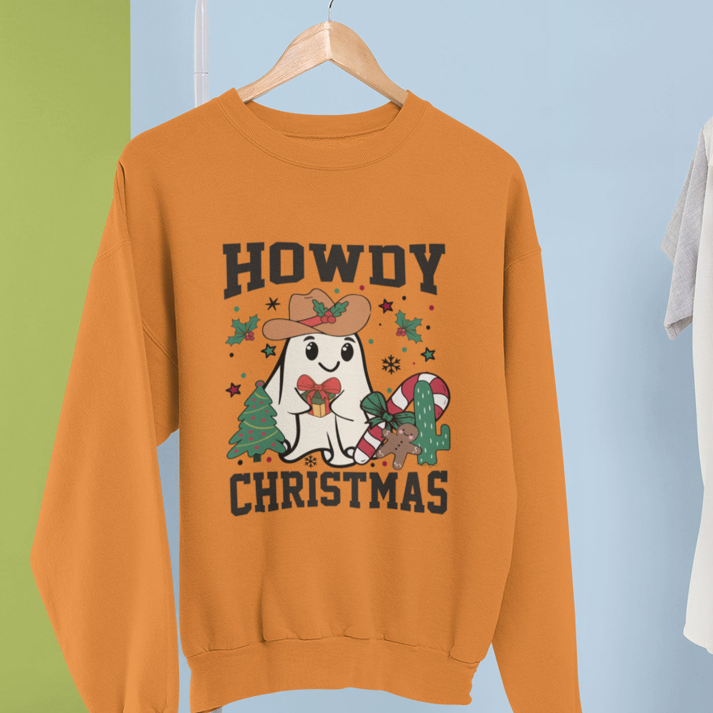 Howdy Christmas | Cute Cowboy Ghost Holiday | Unisex Crewneck Sweatshirts