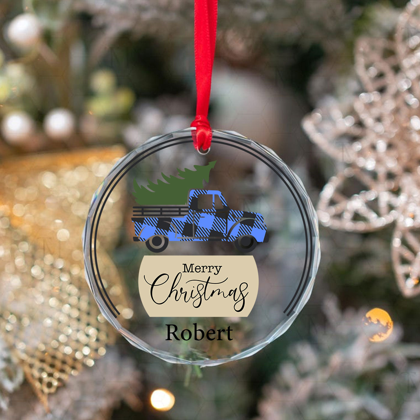 Rustic Christmas Truck | Bringing Home the Holiday Spirit | Glass Ornament