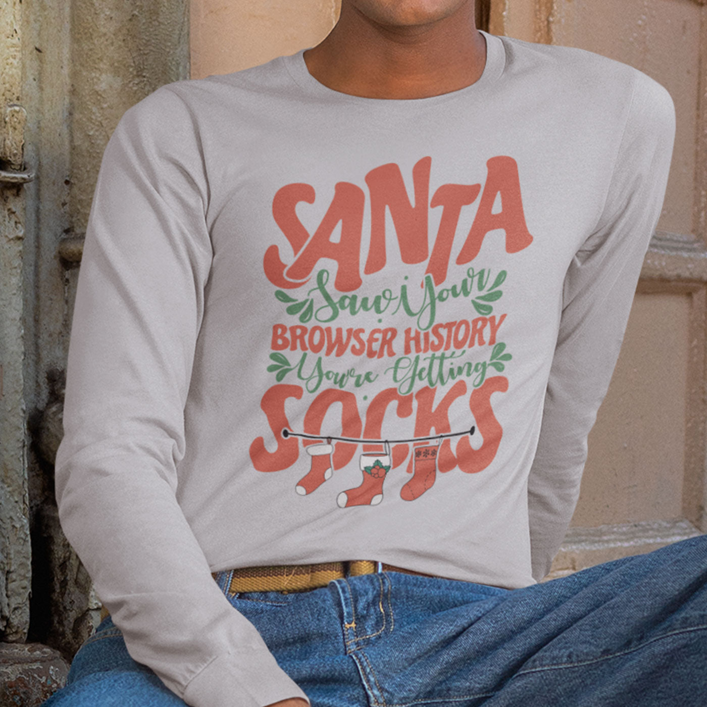 Santa Saw Your Browser History | Funny Christmas Sock | Unisex Long Sleeve