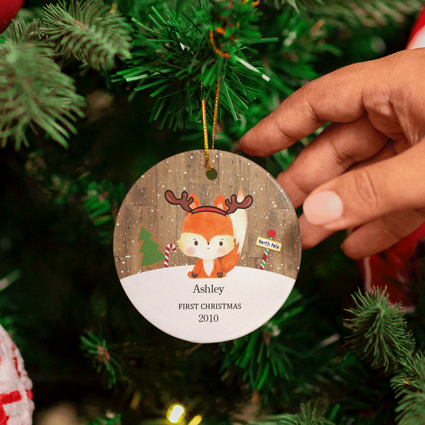First Baby Christmas | Adorable Fox with Antlers | Ceramic Ornament