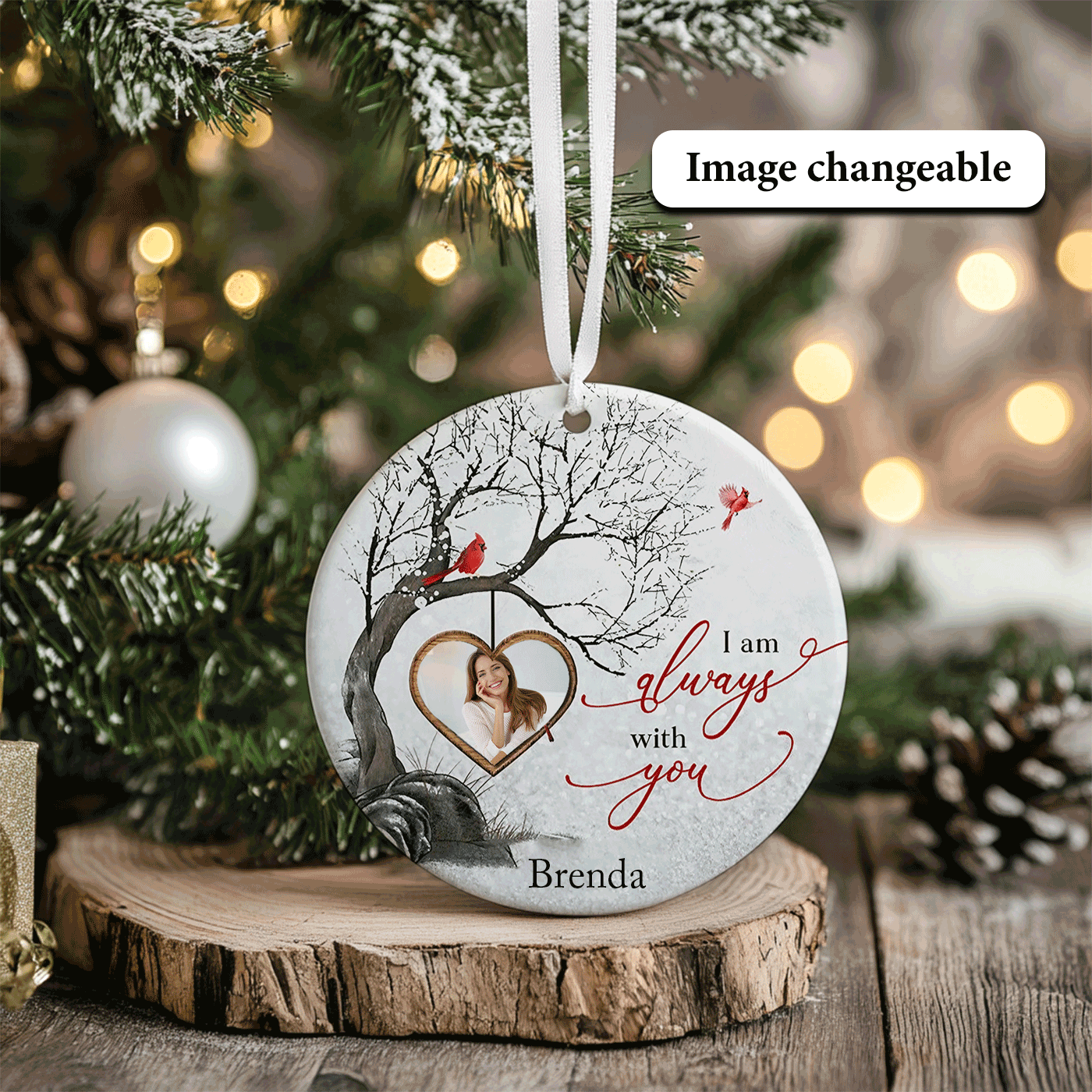 Memorial with Cardinals and Heart | I Am Always With You | Christmas | Ceramic Ornament