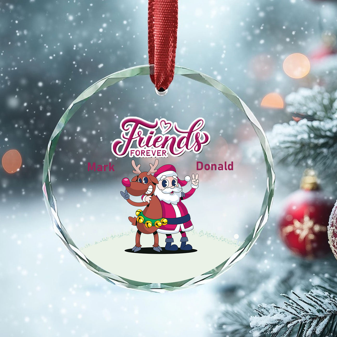 Friends Forever Christmas | Celebrate Santa and Rudolph's Friendship | Glass Ornament