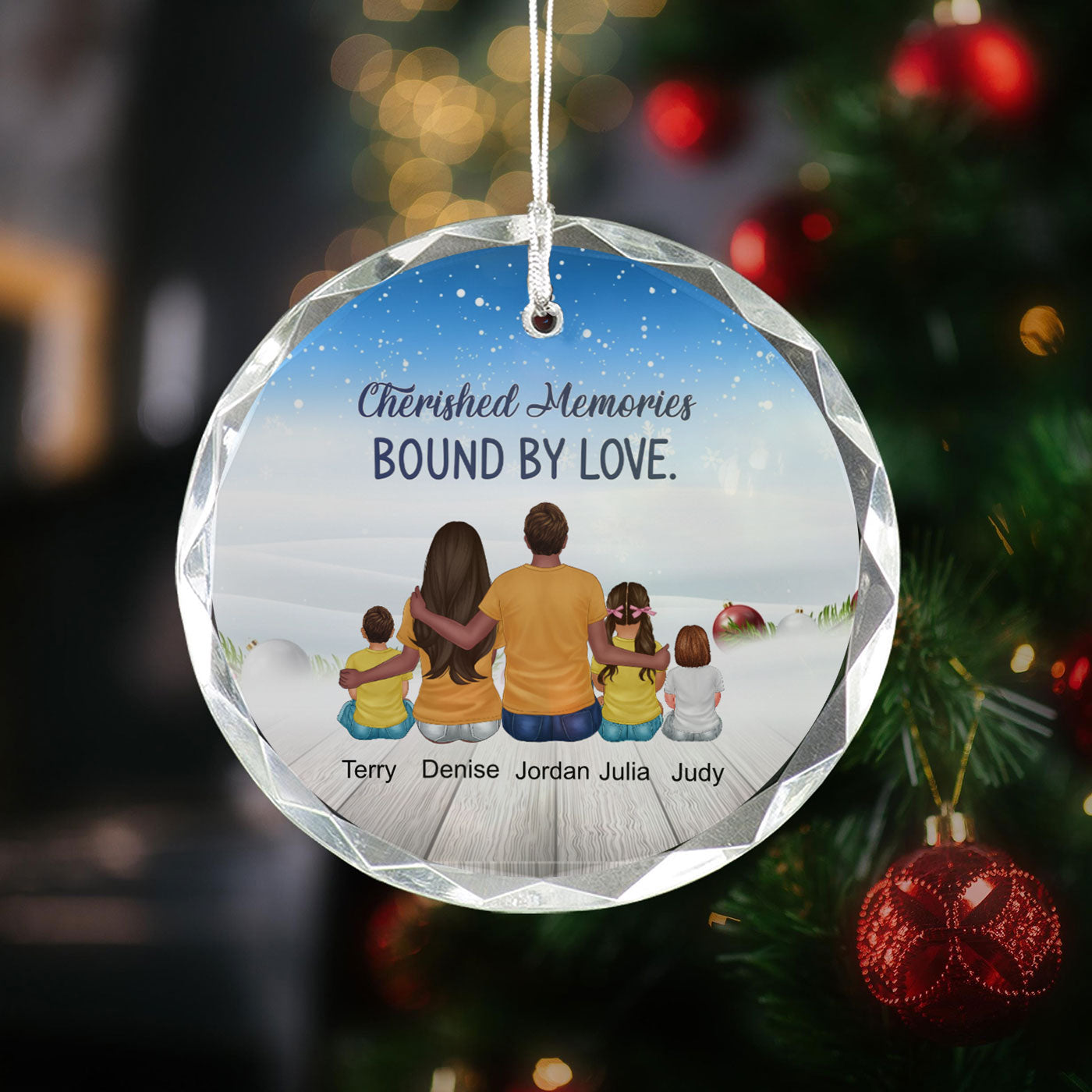Family Christmas | Our Hearts Are Forever Connected | Personalized Glass Ornament
